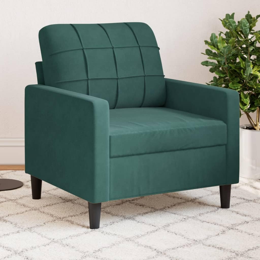 Poltrona in velluto verde scuro, larghezza della seduta 60 cm, con struttura in metallo e imbottitura in schiuma, mobili per il soggiorno per un relax accogliente e un arredamento elegante
