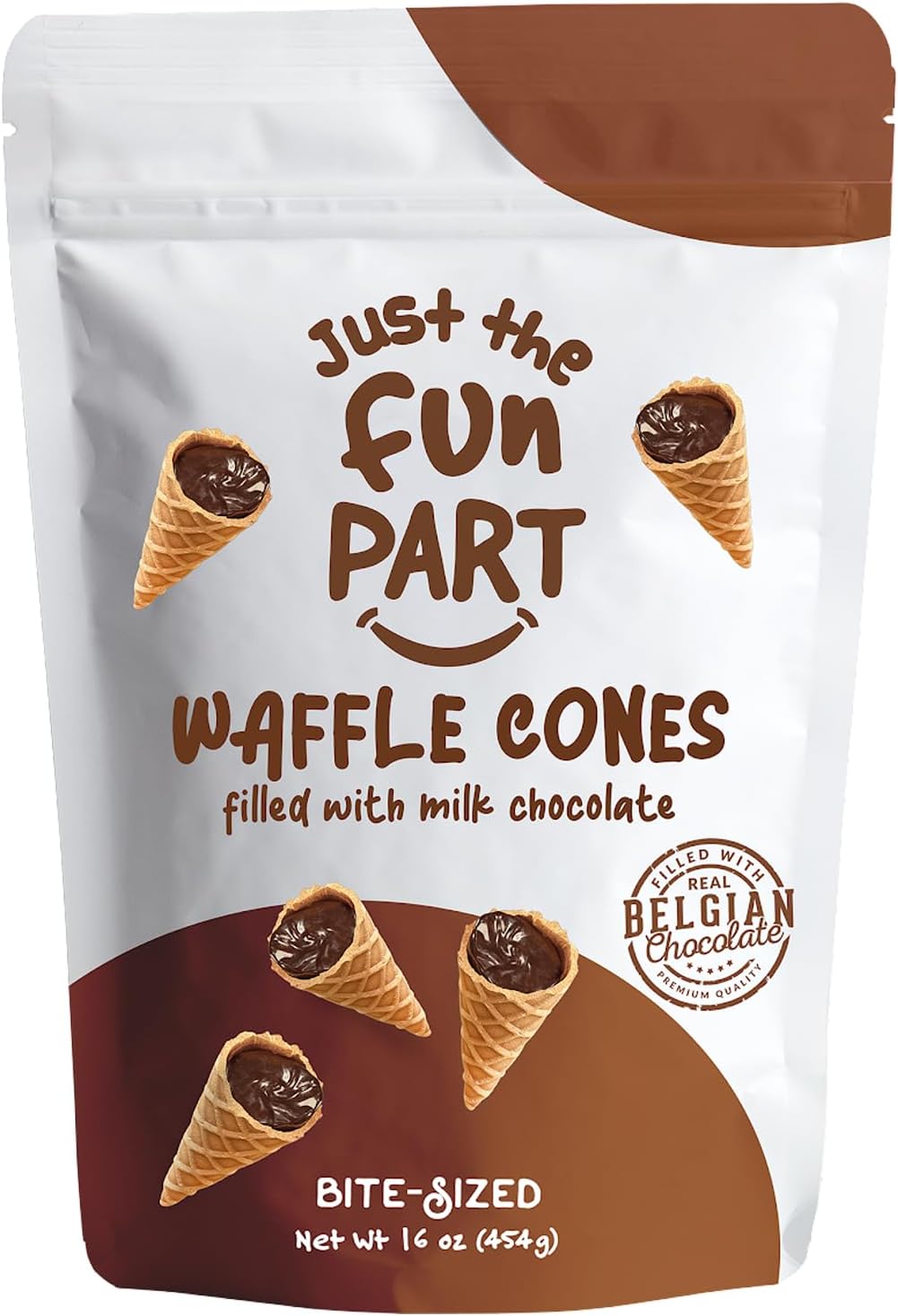 Bite-Size Crispy Mini Waffle Cones 16 oz bag - Filled With Premium Belgian Chocolate -Great For Snacks, Desserts, Grab & Go -Kosher