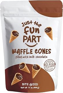 Just The Fun Part Bite-Size Crispy Mini Waffle Cones 16 oz bag - Filled With Premium Belgian Chocolate -Great For Snacks, Desserts, Grab & Go -Kosher