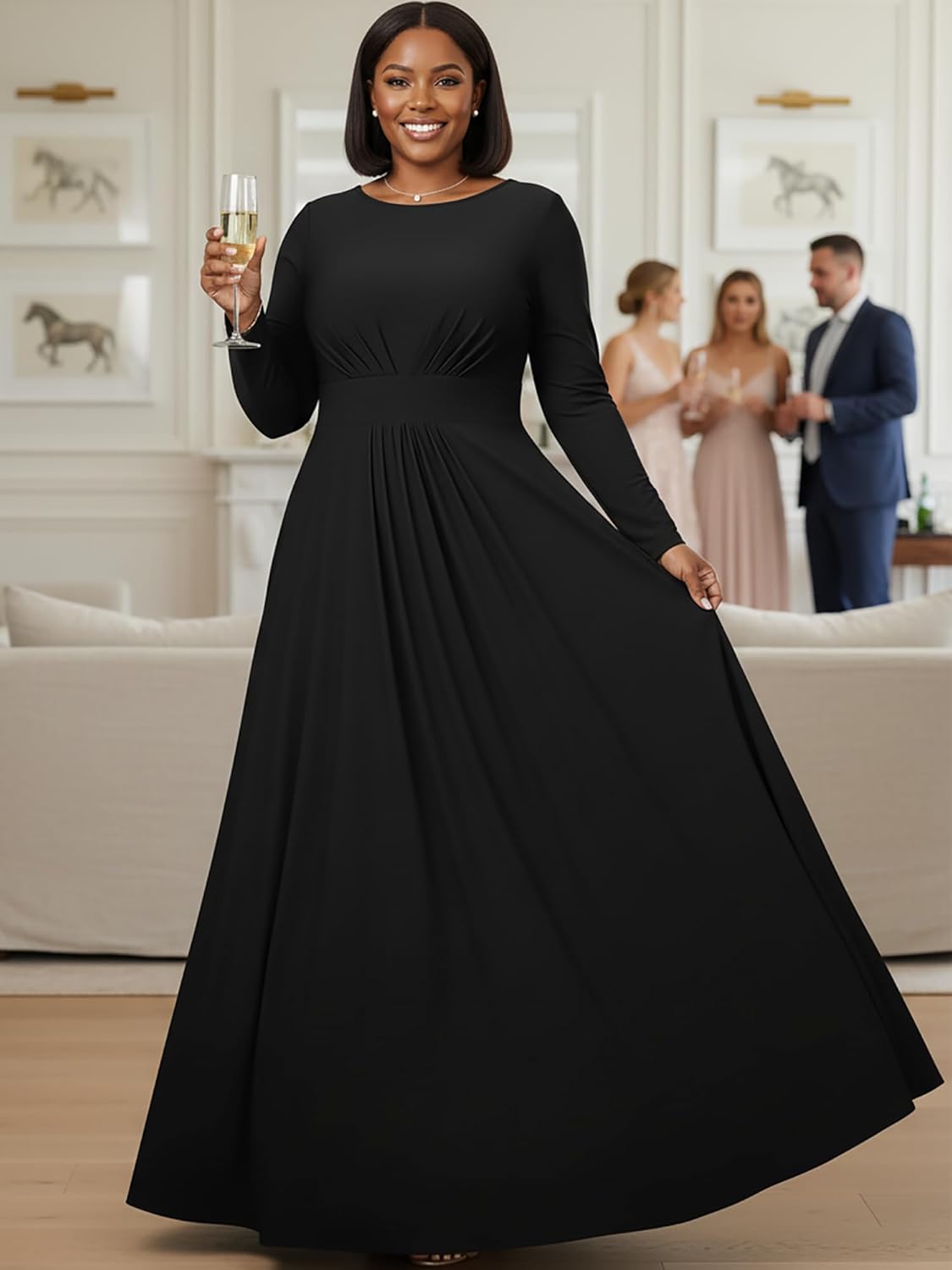 KOH KOH Womens 2026 Long Sleeve Soft Flowy Empire Waist Fall Winter Party Gown - Image 5