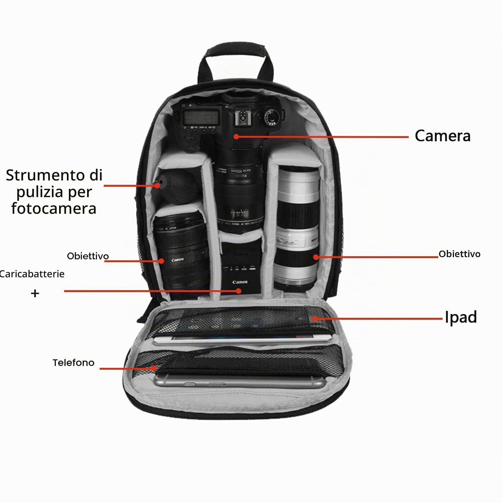fotocamera zaino Borsa fotografica professionale per DSLR/SLR Fotocamera Mirrorless, Fotografia Zaino Caso per le donne gli uomini fotografi, Compatibile con Canon Nikon Digital Lens (grigio)