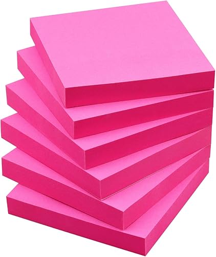 Notas adhesivas de 3 x 3 con 6 colores brillantes, fáciles de colocar para oficina, tiro, hogar, 6 blocs por paquete, 100 hojasbloc (rojo rosa)