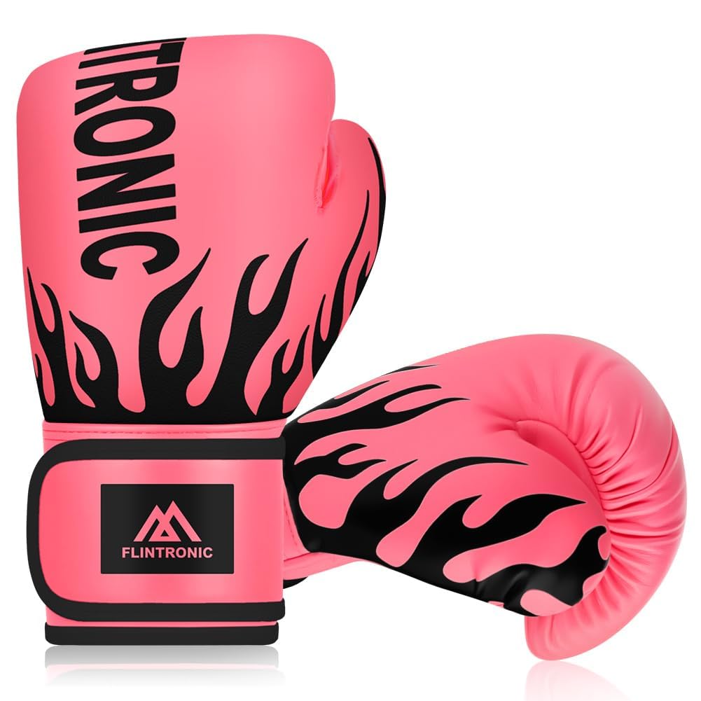 Flintronic Kids Boxing Gloves, 4oz Junior Training Sparring Gloves, PU Cartoon Sparring Training Boxing Gloves for MMA, Muay Thai, Martial Arts, Kickboxing, Rose Red