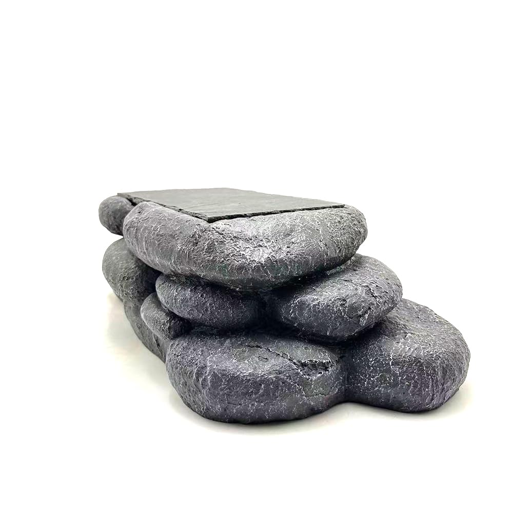 Plataforma grande de dragón barbudo, piel de lagarto, serpiente o reptil con piedra de pizarra de almacenamiento de calor, 12.6 x 7 x 3.5 pulgadas