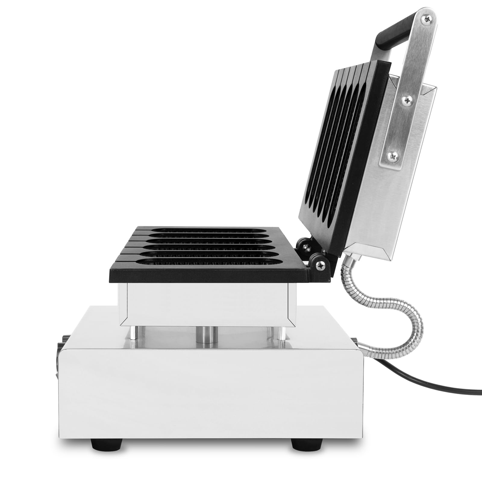 VERTES Macchina per Waffle su Stecco, 6 Waffle alla Volta, 120 pezzi/h, Regolabile 0-300°C, Antiaderente, Piastra in Ghisa con Corpo in Acciaio Inox, Waffle Maker 1550 W, Timer, Manico Termoresistente