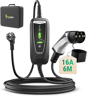 Typ 2 EV Ladekabel Schuko 2-Pin, 3,68KW Einphasig [10-16A] EV Ladegerät mit 6M Ladekabel, IP66 Wasserdicht Mobile Ladestation mit Tragetasche für E-Auto PHEV