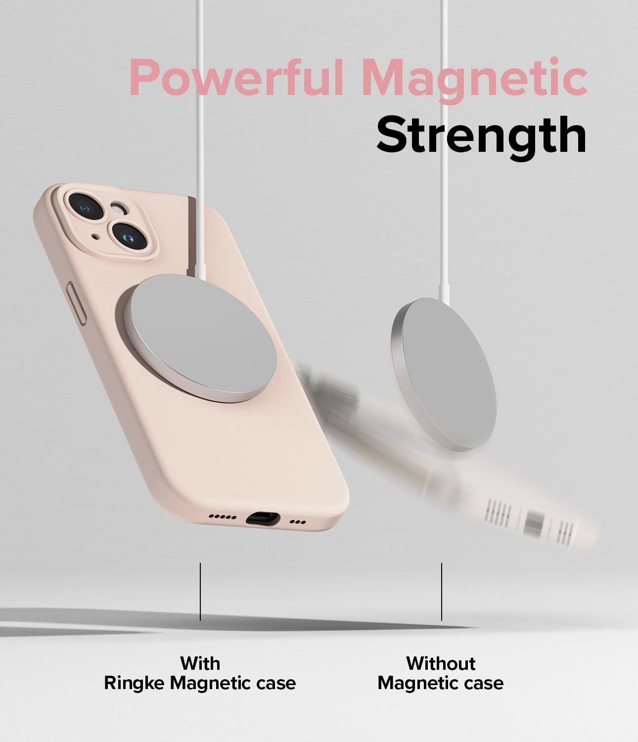 Ringke Silicone Magnetic [Compatible with MagSafe] Designed for iPhone 15 Case, Feels Velvety Lightweight Slim Cute Soft Phone Cover for Women, Men - Pink Sand