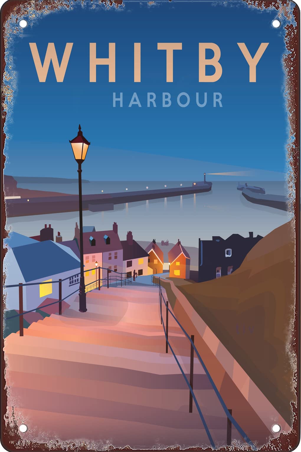 Azolid Style20 Funny Tin Signs Whitby Harbour Travel Tin Signs Retro Bar Pub Diner Cafe Home Bathroom And Room Art 14X20cm