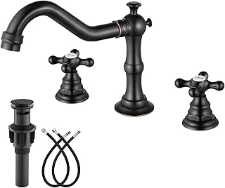 gotonovo Bathroom Faucet 3 Hole 8 Inch Widespread Bathroom Sink Faucet 2 Cross Handles Vintage Lavatory Vanity Mixer Tap with Pop Up Drain, HOT Cold Label, Oil-Rubbed Bronze