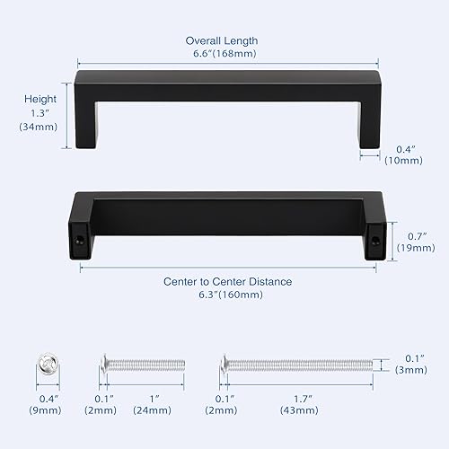 Miniatura 7 de KNOBWELL Sqaure - Manijas de acero inoxidable para gabinetes de cocina, manijas para cajones de cocina de 6-310 pulgadas (6.299 in), tiradores de