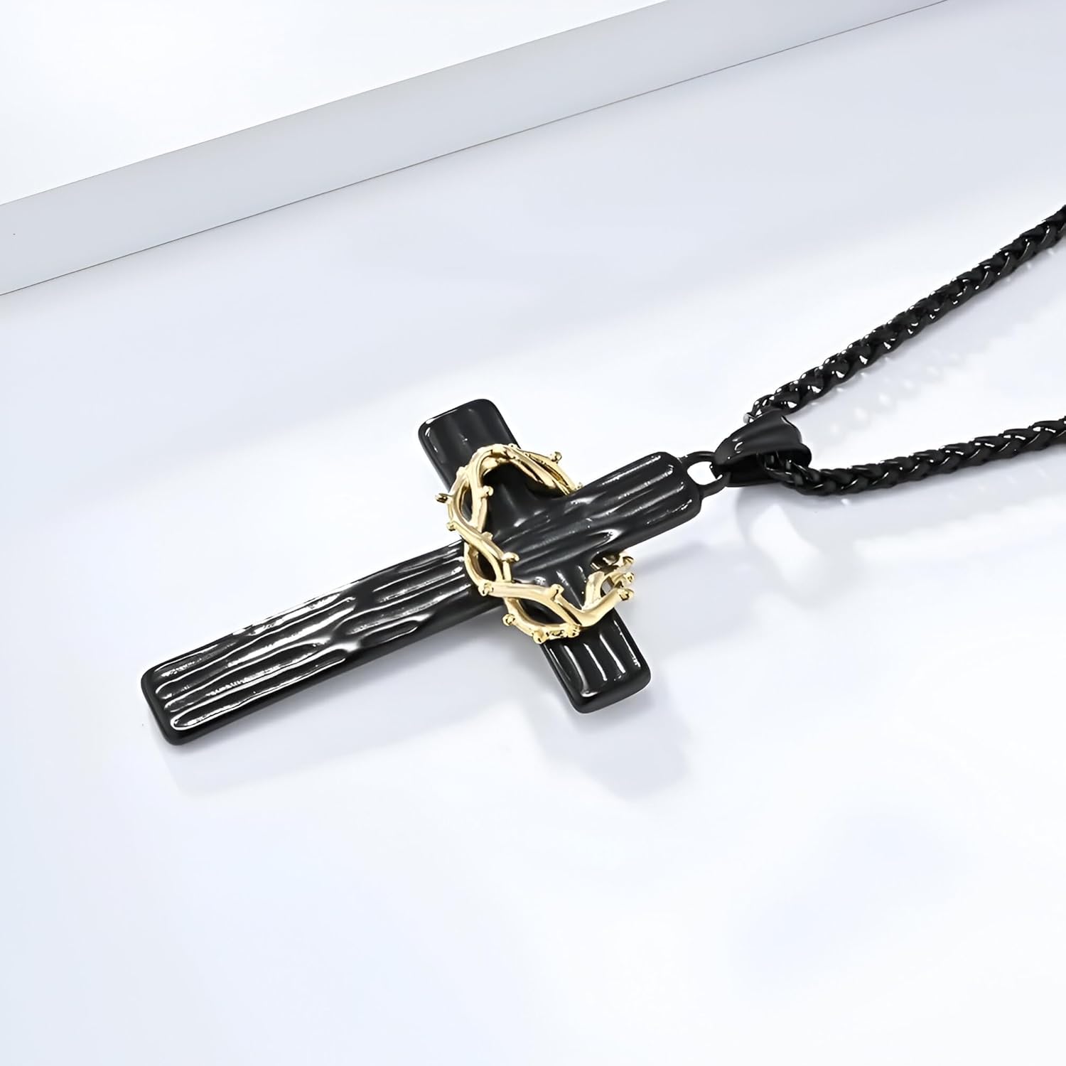 LUSSO 925 Sterling Silver Crown Cross Necklace For Men - Retro Crucifix Of Thorns Pendant, Jesus Christ Cross Chain With Diadem, Faith Cross Jewelry, Vintage Cross Necklace For Women - Image 5