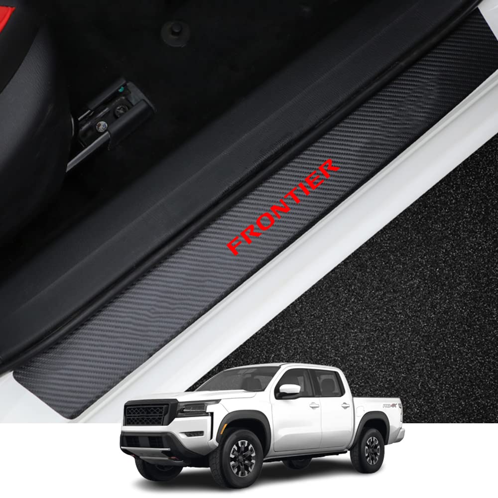 Kakash Custom Interior Accessories for Nissan Frontier 2022 2023 Leather Car Door Sill Trim,4D Carbon Fiber Leather Door Entry Guard Sticker 4 Pieces/Set(Red)
