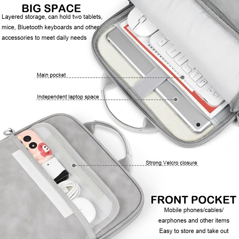 Image of ProElite Tablet sleeve Bag Upto13 inch for iPad Air 13 /Pro 13 /Pro 12.9 Galaxy Tab S7 /S8 /S9 Plus /S7 /S9 FE Plus 12.4 inch, Lenovo Tab P12, idea tab pro, Yoga Tab Plus, Handle with Shoulder Strap, Light Grey