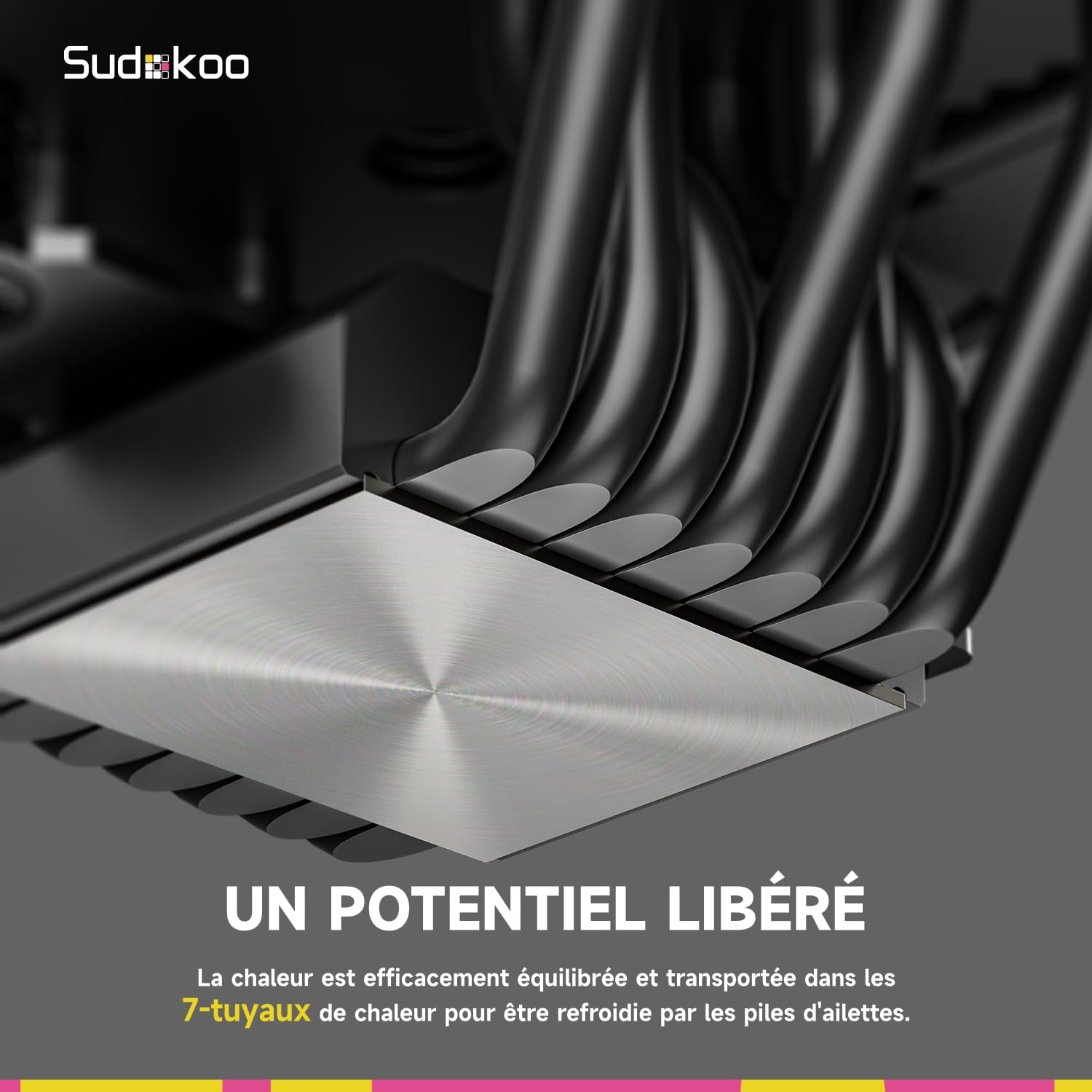 Sudokoo SK700V Ventirad AM5 Exclusif, Affichage Numérique, 7 Caloducs Ventilateur de Processeur, Tour Unique, Ventilateur 120mm FDB PWM, Accès RAM Complet, Montage Facile, Garantie 5 Ans, Noir