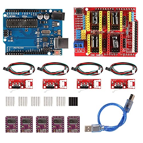 Lysee 3D Printer Parts & Accessories - Aokin 4PCS RAMPS 1.4 Mechanical Switch Endstop + CNC Shield V3.0 Jumpers DRV8825 A4988 GRBL Stepper Motor Driver Heat Sink - (Color: 3D Printer CNC Kits)