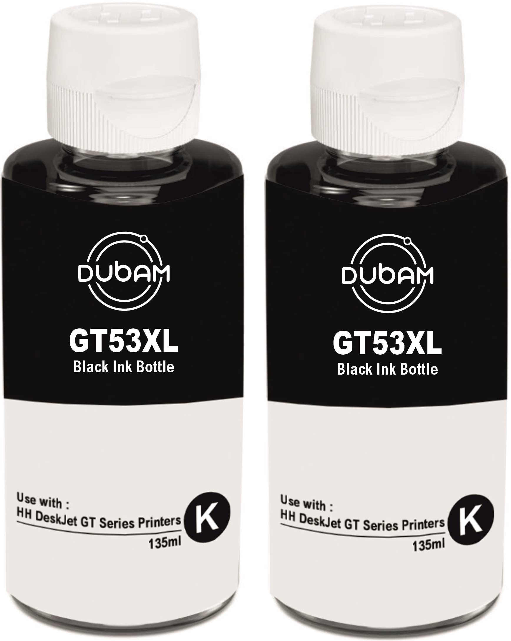 Dubam GT53XL - 135 ML Black Ink Bottle Compatible for HP GT53XL (2 Pcs Black)