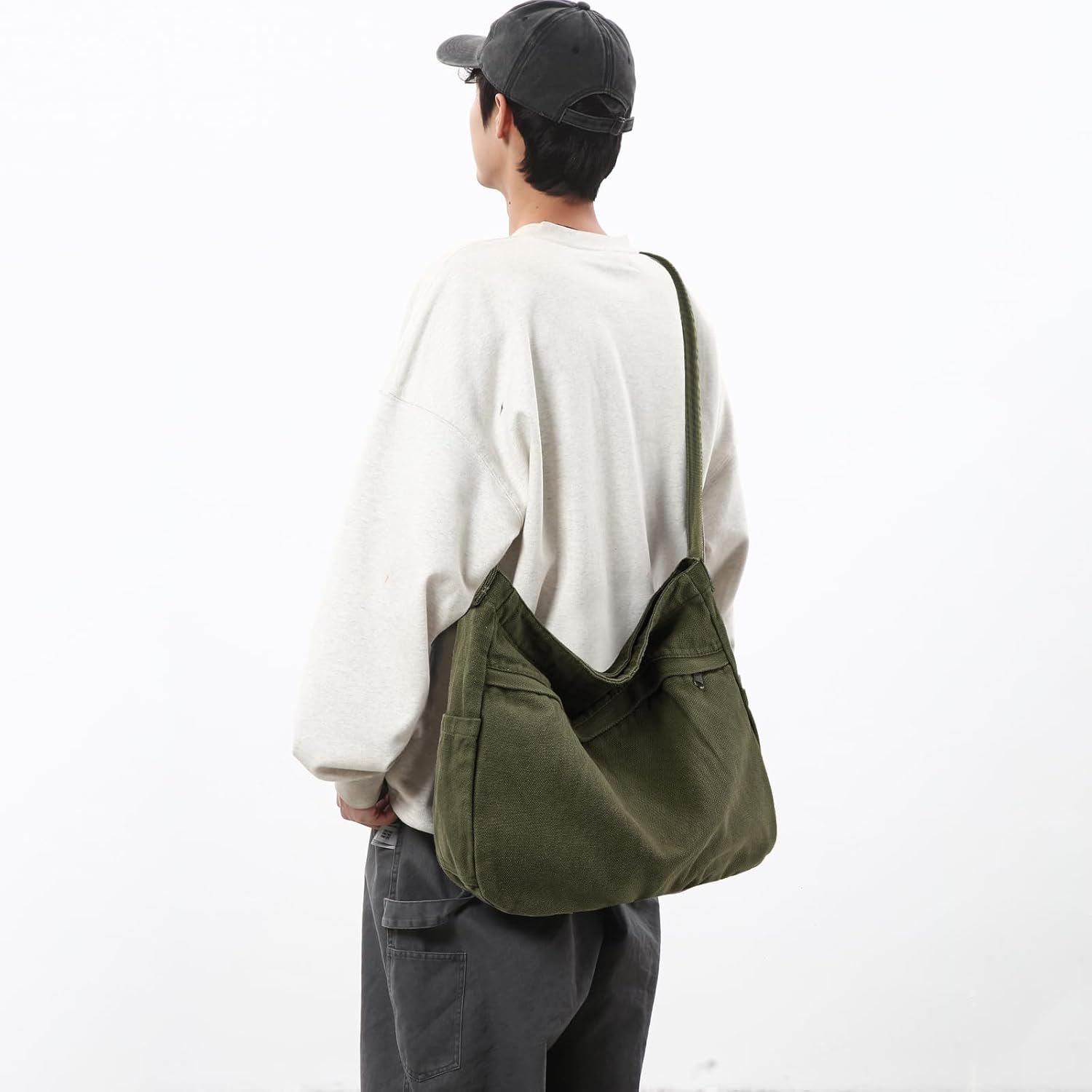 Canvas Hobo Crossbody Shoulder Tote Bag for Women and Men Large Purse Messenger Bag Travel Work Shopping - Image 3