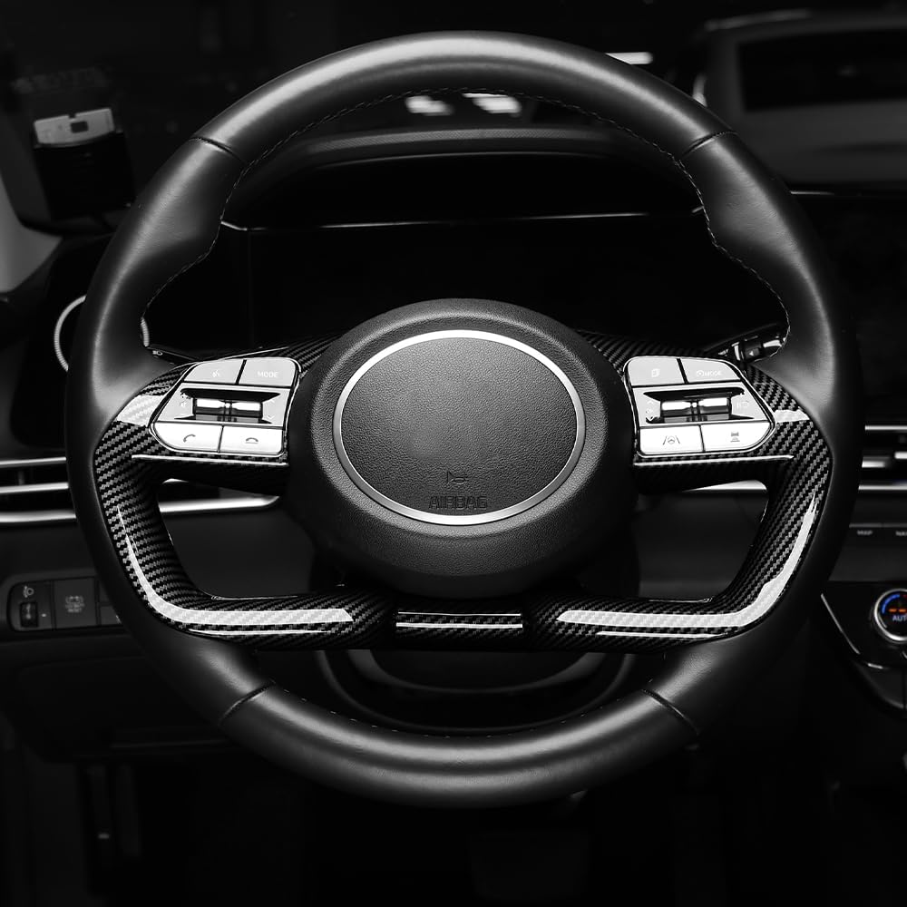 Car Steering Wheel Covers Wheel Button Panel Protection Frame Molding Trim Interior Decaration Sticker Compatible with Elantra 2021-2025 Elantra N 2023-Carbon