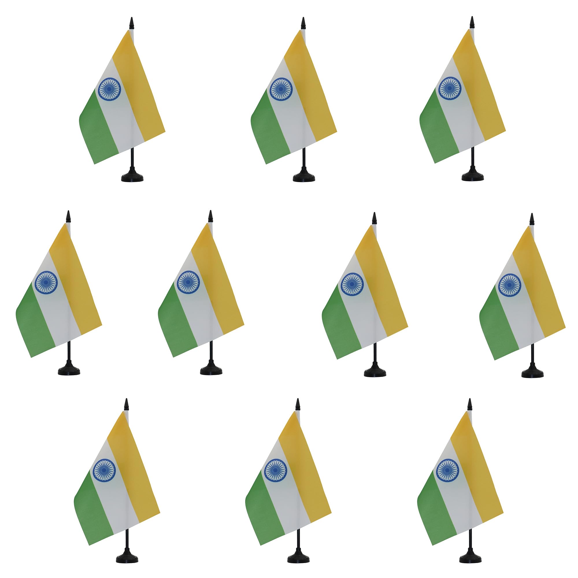 AZ FLAG - Set of 10 India Table Flag 5'' x 8'' - 10 Small Indian Office Flags 100% Polyester 21 x 14 cm - Mini Desk Flag with 10'' Pole and Black Plastic Base