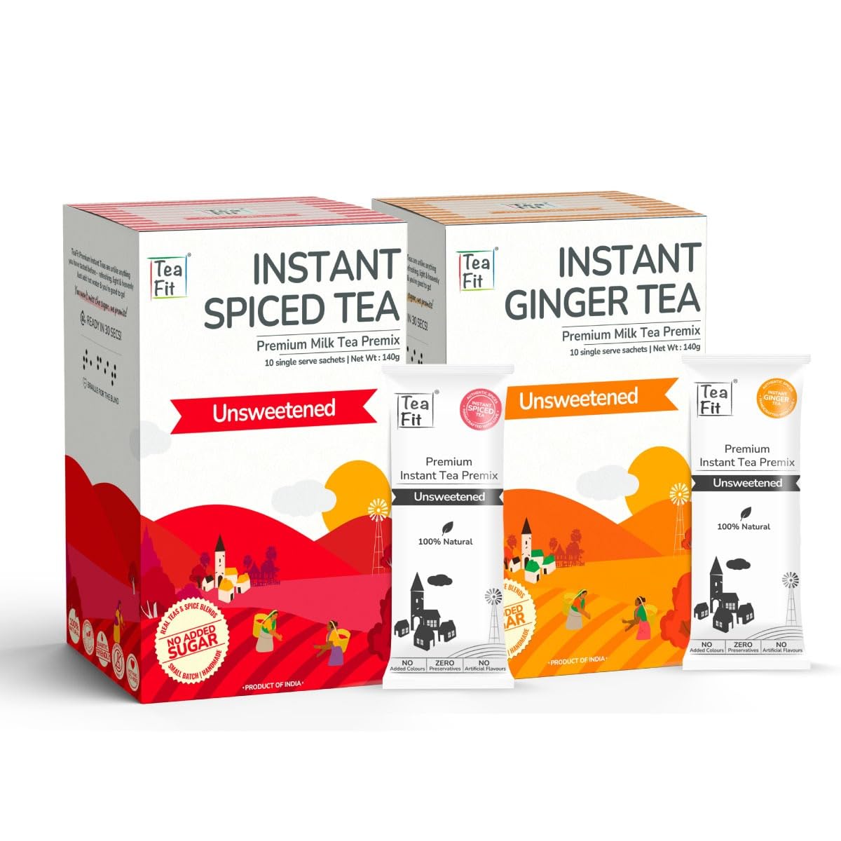 - Premium ZERO SUGAR Instant Masala & Ginger Tea Premix Pack (10 Sachets each) | Instant Milk Tea Powder | Strong Masala & Adrak Kadak Chai | Ready to Drink | Diabetic Friendly (280gm)