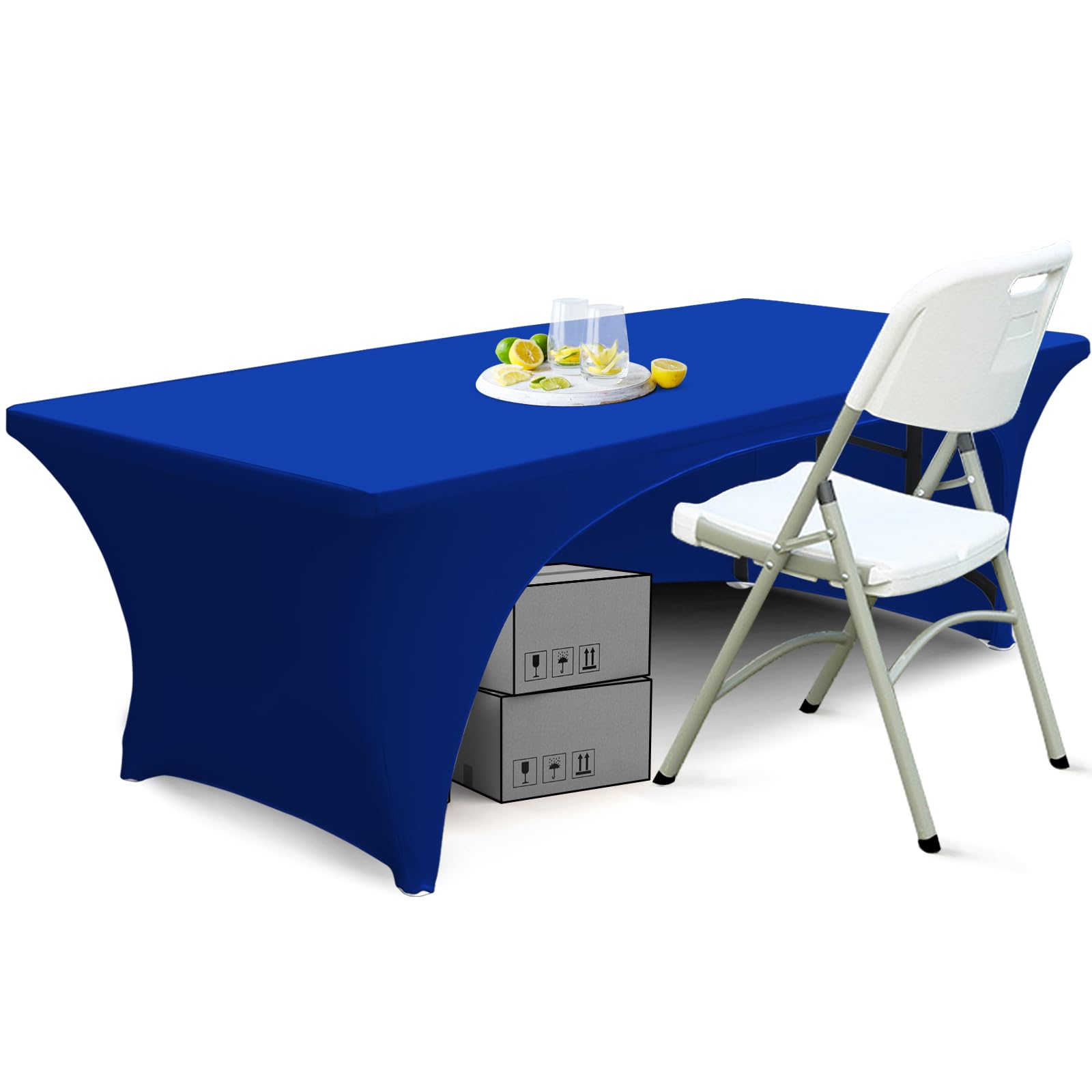 ABCCANOPY 6 ft Spandex Table Cover Open Back Fitted Tablecloth Stretch Washable Tablecover Table Topper for Rectangle Tables Royal Blue