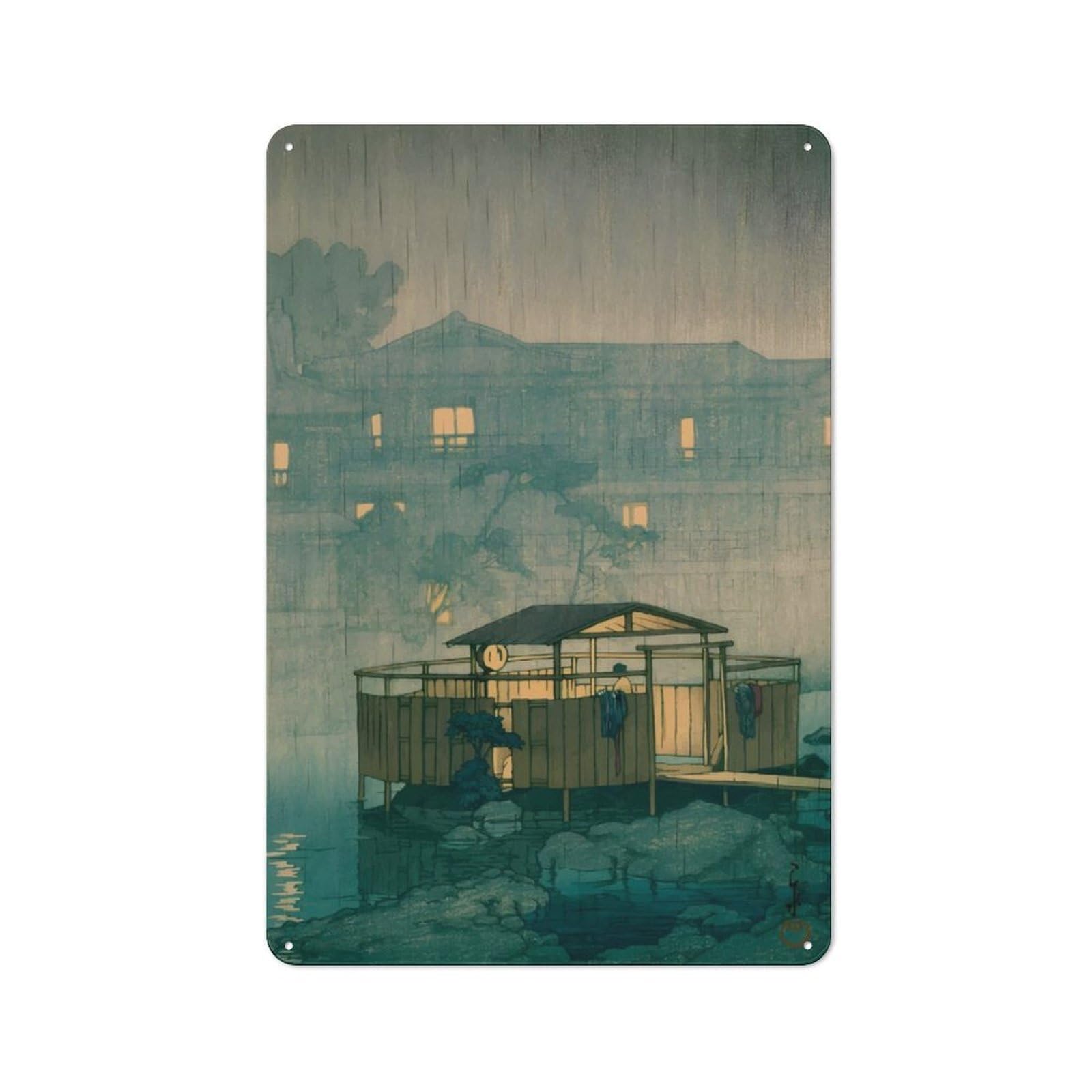 Shuzenji in Rain Metal Tin Sign, Small Wall Accent for Small Toilet, Washroom And Hallway, 30x20cm