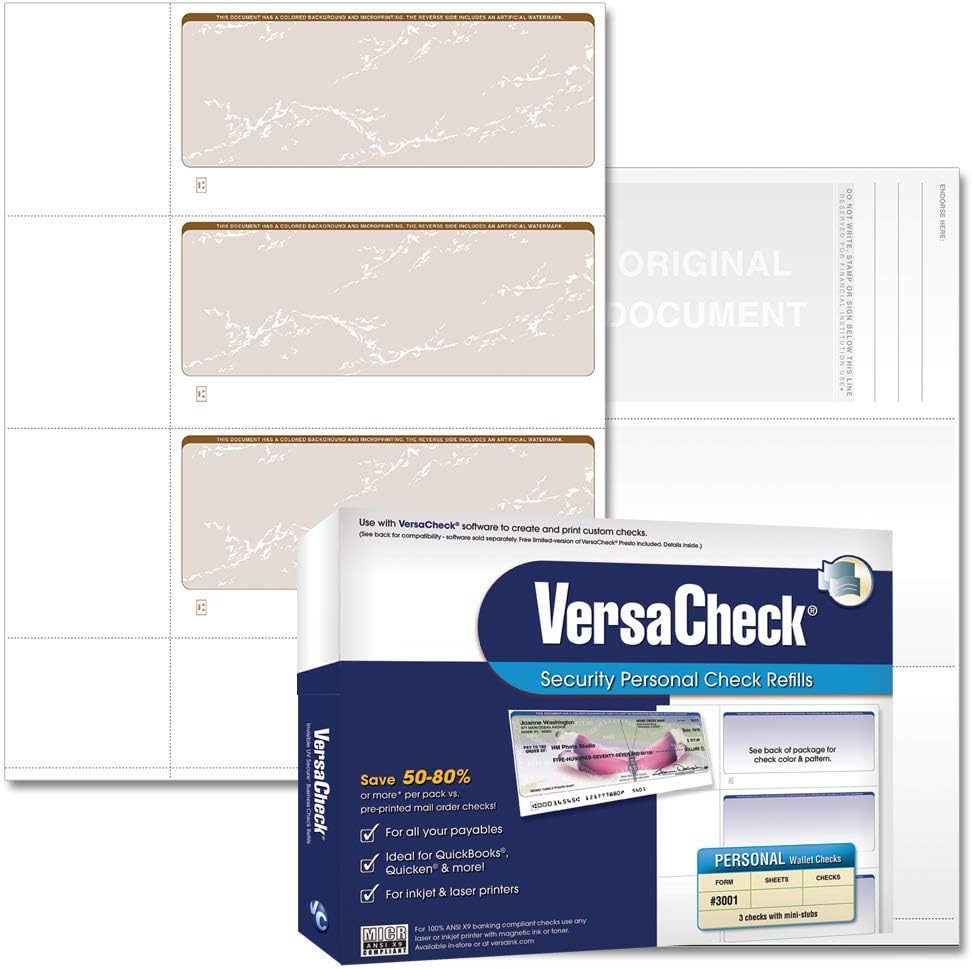 Secure Checks - 750 Blank Business or Personal Wallet Checks - Tan Prestige - 250 Sheets Form #3001-3 Per Sheet