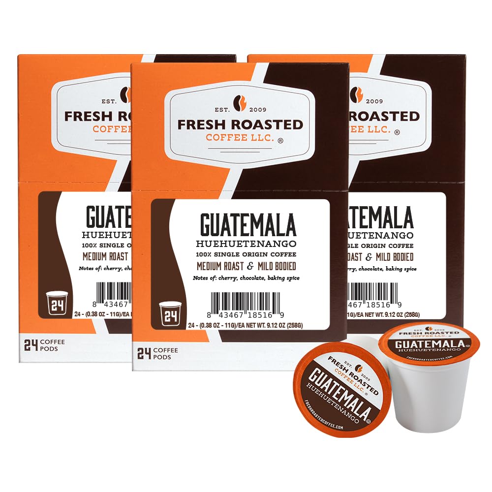 Fresh Roasted Coffee, Guatemala Huehuetenango, Medium Roast, 72 Pods for K Cup Brewers