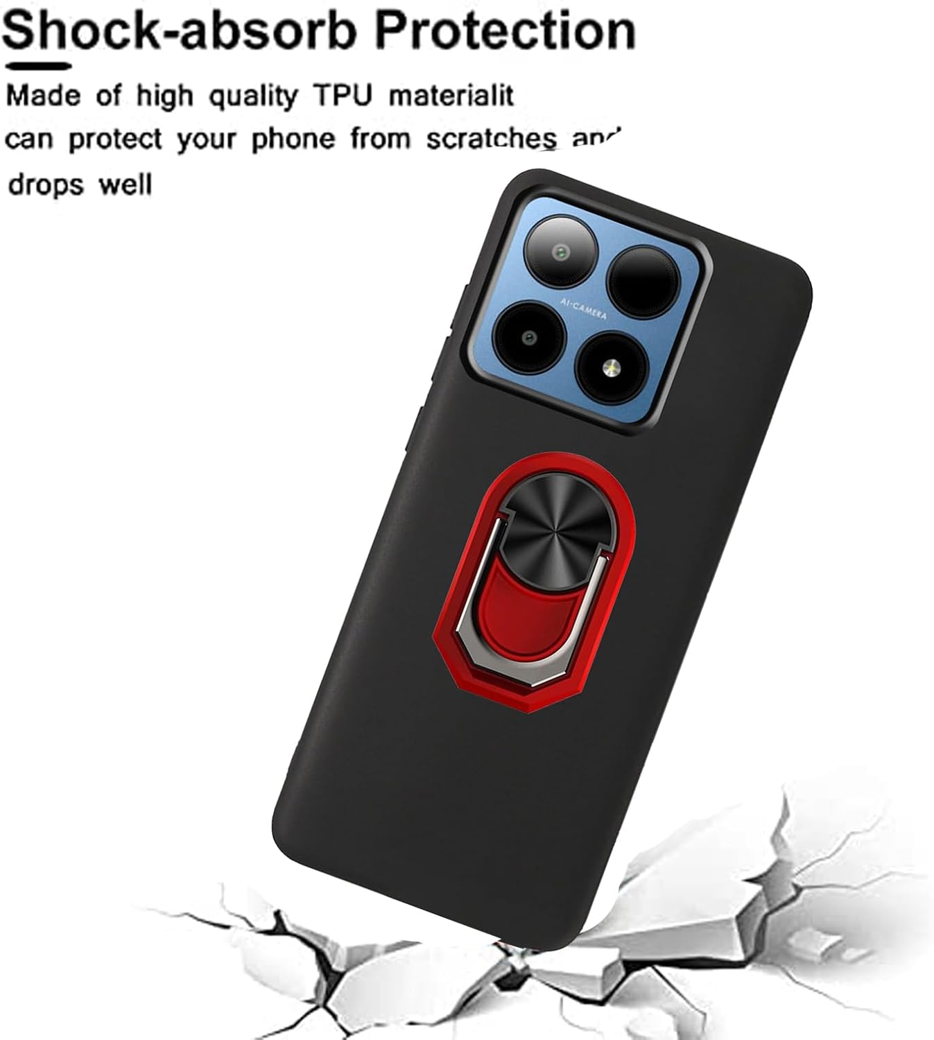 for Boost Summit 5G Case Compatible for Boost Mobile Summit 5G Phone Case Cover Slim Shock Protective Kickstand 360 Ring Holder Defender Back -Red image 2