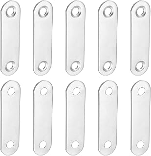 DTGN 30x8x0.8mm(LxWxT) Flat Straight Brace Plate -50Pack- Good for Furniture Repairing - Stainless Steel Brace Plate - Silver Tone