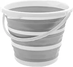 Powermaid Balde Retrátil de Silicone com Alça Dobrável Multiuso - 10 Litros - Branco e Cinza