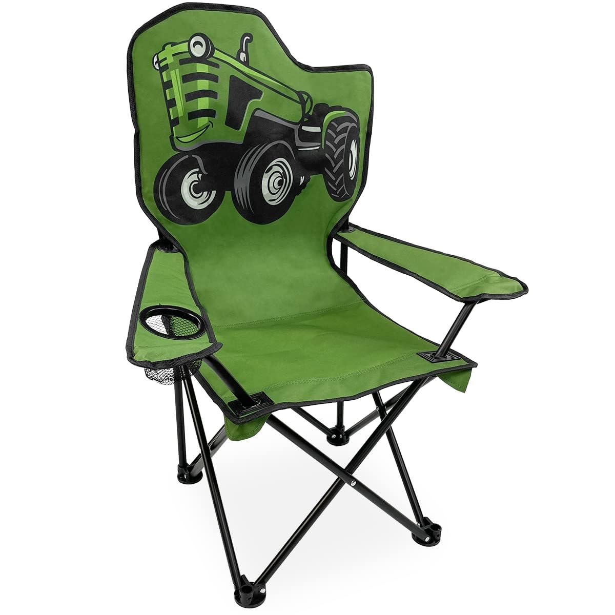 Black Sierra Folding-Lawn Chair for Camping, Beach, Backyard, Sporting Events. for Kids Ages 3-10. Comes with Cup Holder and Carry Bag. Portable-Chair