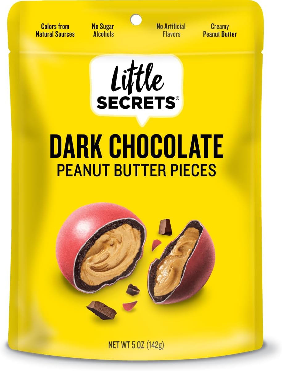 Little Secrets Dark Chocolate Peanut Butter Chocolate Pieces | Resealable Bag | Guilt-Free | Colors from Natural Sources | 5oz Resealable Bag