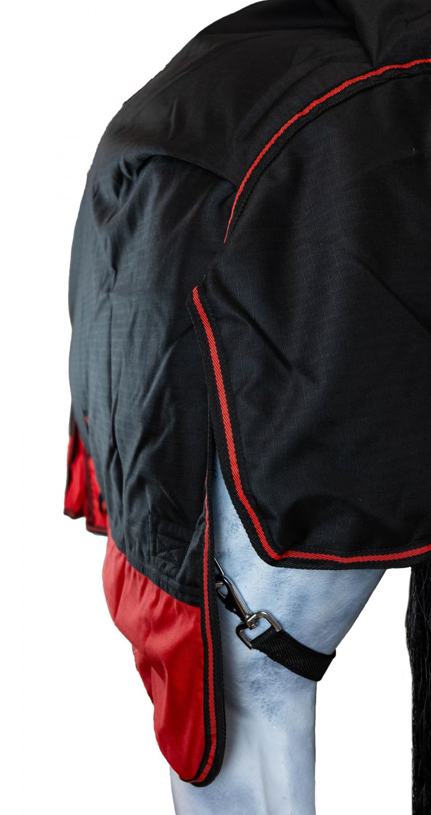 RL24 - Weidedecke Full Neck Basicline 600D Schwarz/Rot 135 cm (300g/m²) | Nylonfutter mit Füllung – Pferde Winterdecke – wasserdichte Outdoordecke mit Kreuzbegurtung – Pferdedecke