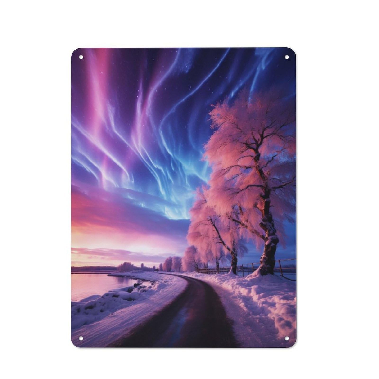 Junmoney Northern Lights And Trees Metal Plaque 40X30cm With For Pub Or Café, Rustic Decor, For Garage, Workshop And Man Cave Decoration