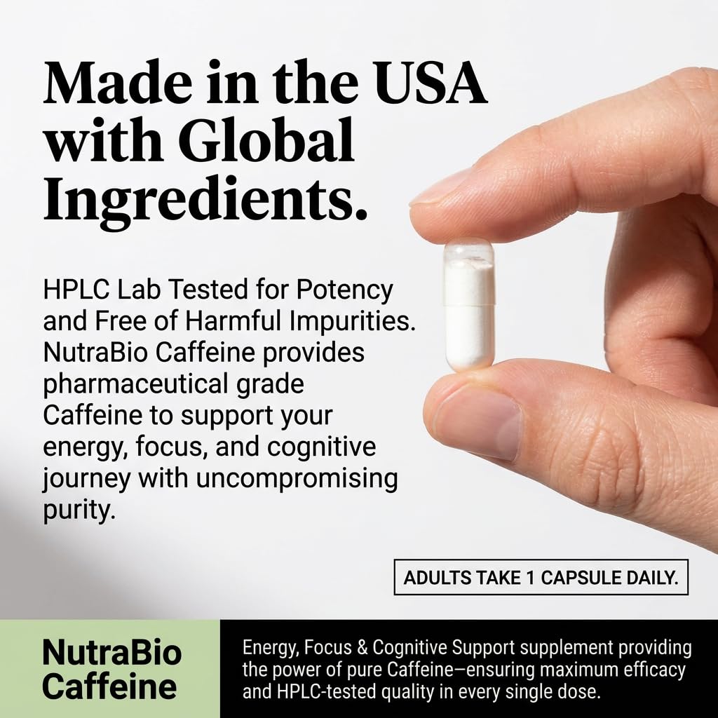NutraBio 100% Pure Caffeine Capsules (250 Capsules) — Amazon image 4