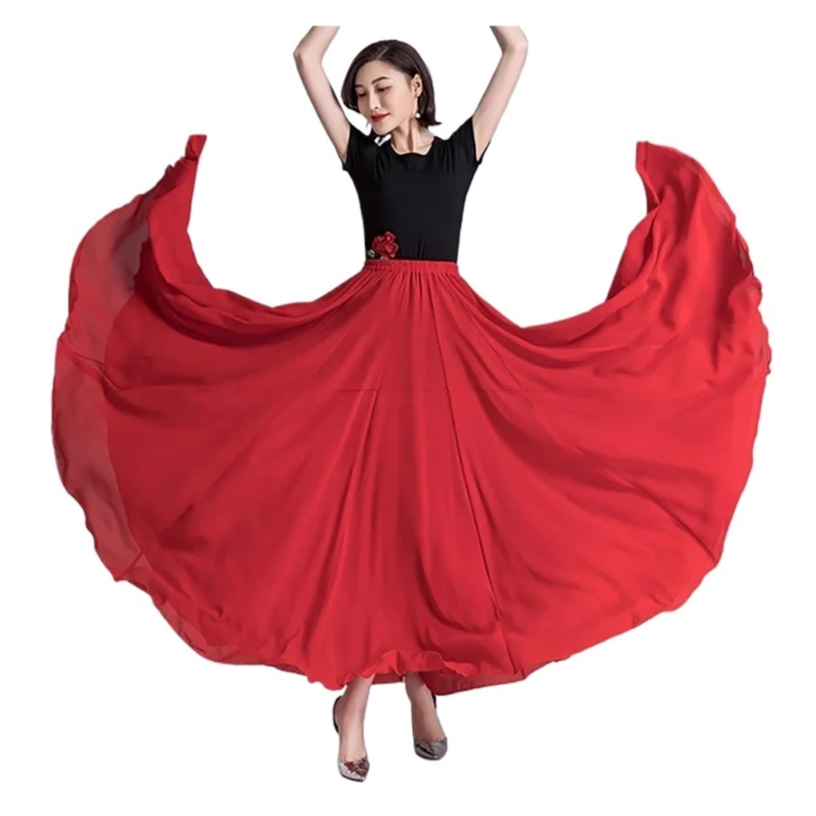 Falda larga para practicar danza, Falda de danza del vientre con vuelo de 720 grados for mujer, práctica de bailarina, multicolor, 80-100 cm