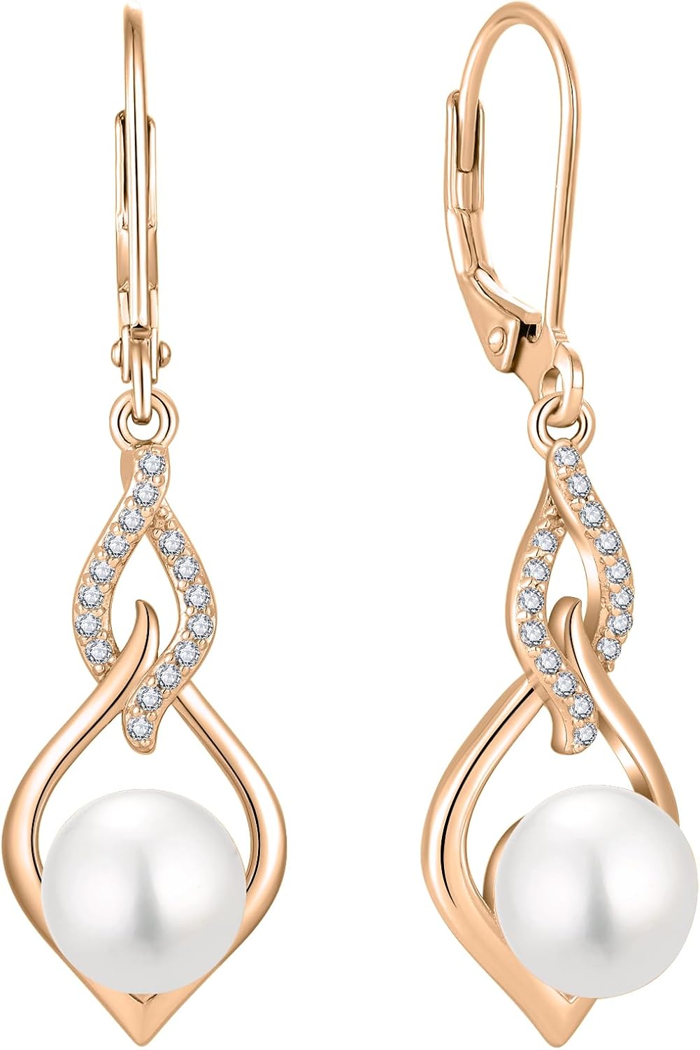 Starchenie Infinity Pearl Dangle Drop Earrings 925 Sterling Silver Rose Gold/18k Gold Plated Leverback Earrings Jewelry Gift for Women