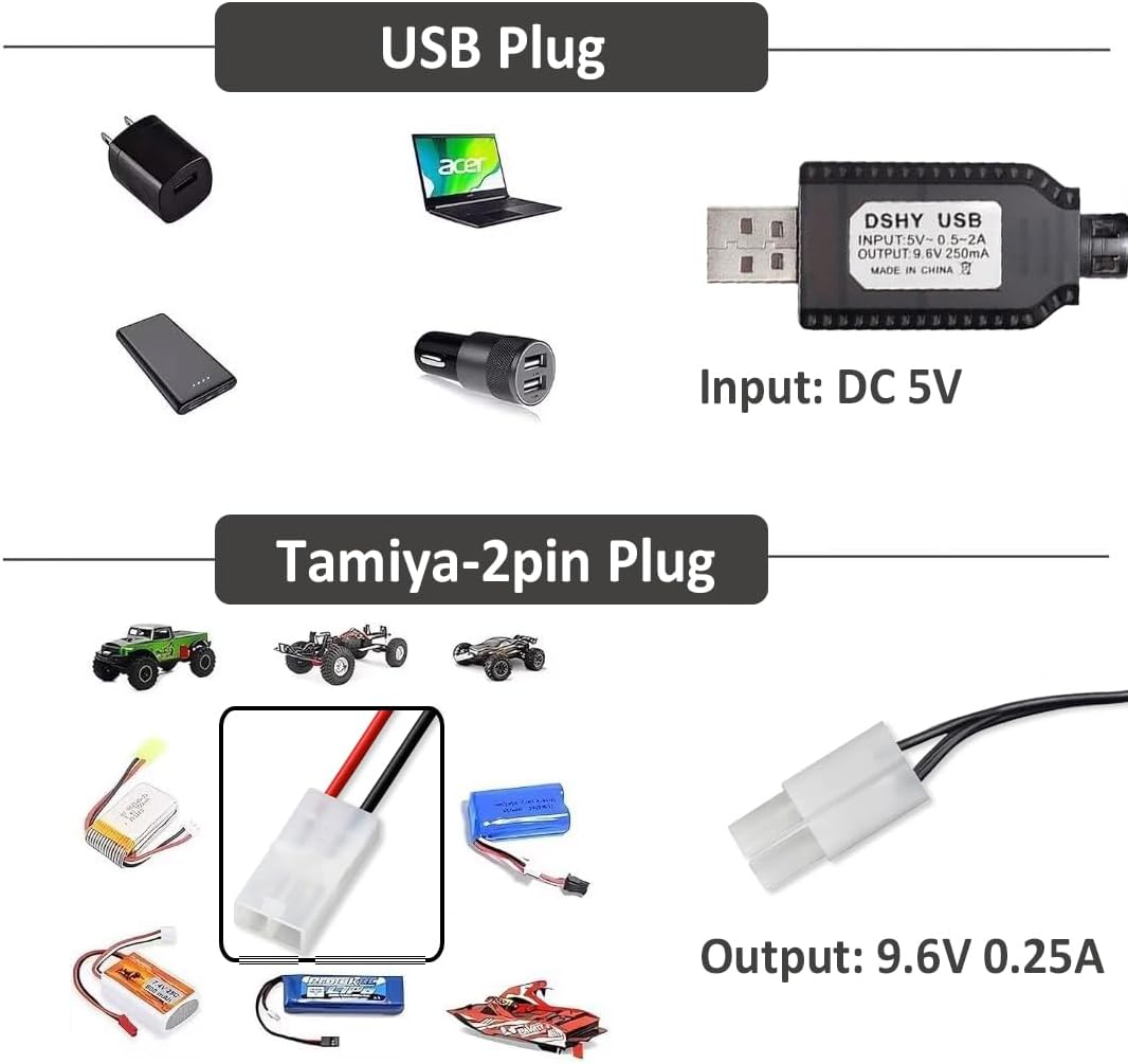 Battery Charger Cable, USB Battery Charging Cable Charger 9.6V for LiPo Batteries, Tamiya 2 Pin Connector, for RC Toys RC Toys RC Toys Car Tank Truck Train Boat image 4