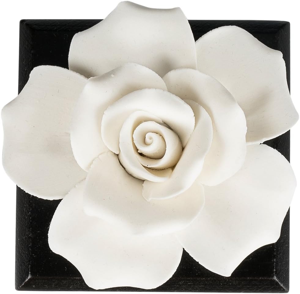 QFUN Handmade Ceramic Artificial Flower Fragrance Diffuser Living Room Decor - Great Gift for Mother's Day Valentine's Day Wedding and Christmas (White Rose)