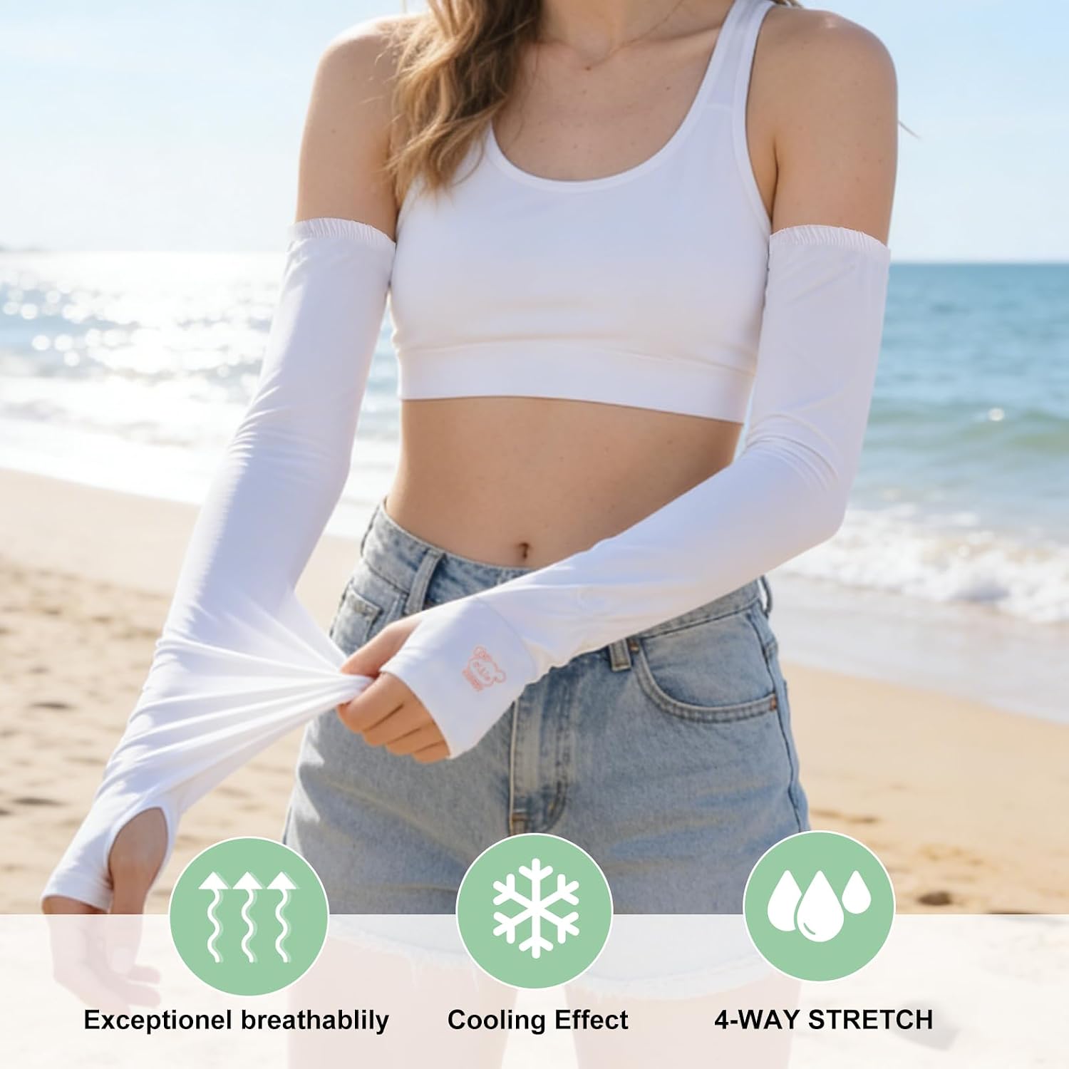 JATEBI UV Sun Protection Arm Sleeves for Women 3 Pairs, Cooling Sunscreen Arm Covers Summer Arm Sleeve with Thumb Hole & Bear Pattern for Outdoor Sports Cycling Driving
