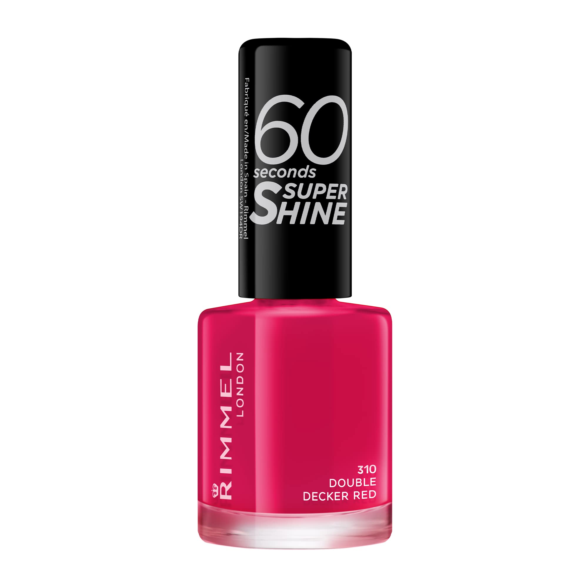 Rimmel 60 Seconds Super Shine Nail Polish, 310 Double Decker Red, Quick-Dry Nail Polish, Ultra-Shiny Finish, Easy to Apply, Vibrant Colour, Long-Wearing, Improved Formula, Vegan, 8ml
