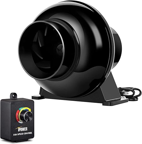 iPower Ventilador de ventilación de conducto en línea de 195 CFM de 4 pulgadas con controlador de velocidad variable para tienda de campaña,