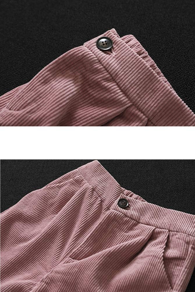 Minibee Women's Cropped Corduroy Pants Elastic Waist Retro Trouser with Pockets - Image 2