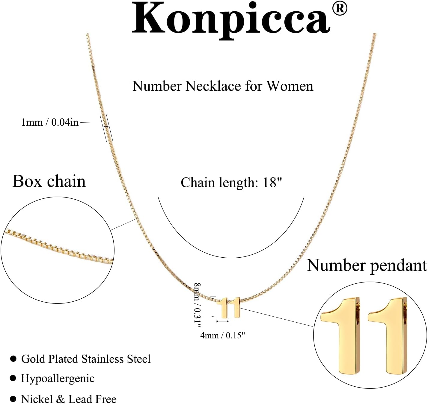 Gold Number Necklace for Women 18K Gold Plated Small Cute Pendant with Box Chain Choker Necklace Personalized Jewelry Birthday Gift for Her - Image 5
