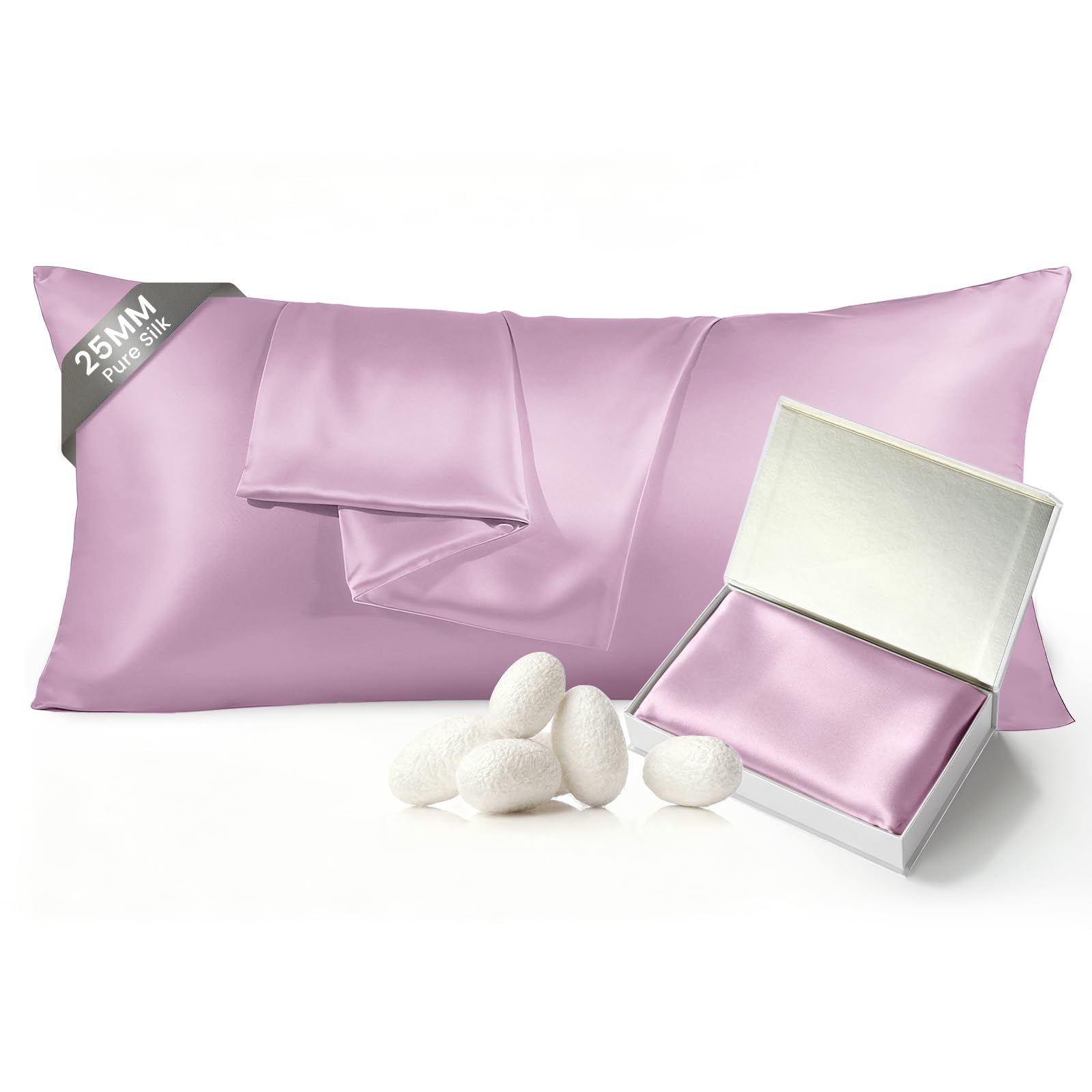 THXSILK 25 Momme 100% Mulberry Silk Pillowcase, Body, Light Purple