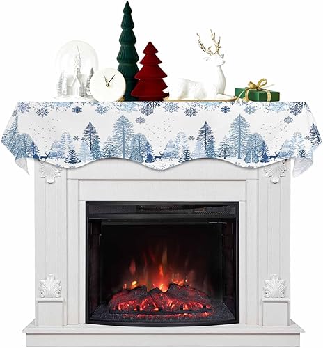 Vista 16 de Bufanda Navideña para Chimenea Bosque de Pinos Bufanda para Repisa de Chimenea Bufandas para Parte Superior de Repisa Copo de Nieve Invierno Nieve