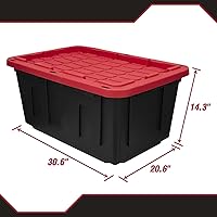 Vista 5 de (2-Pack) 27-Gallon Plastic Storage Containers with Snap-On Lids, Black with Red Lids, Industrial-Grade Strength, Stackable and Nestable, Ideal for