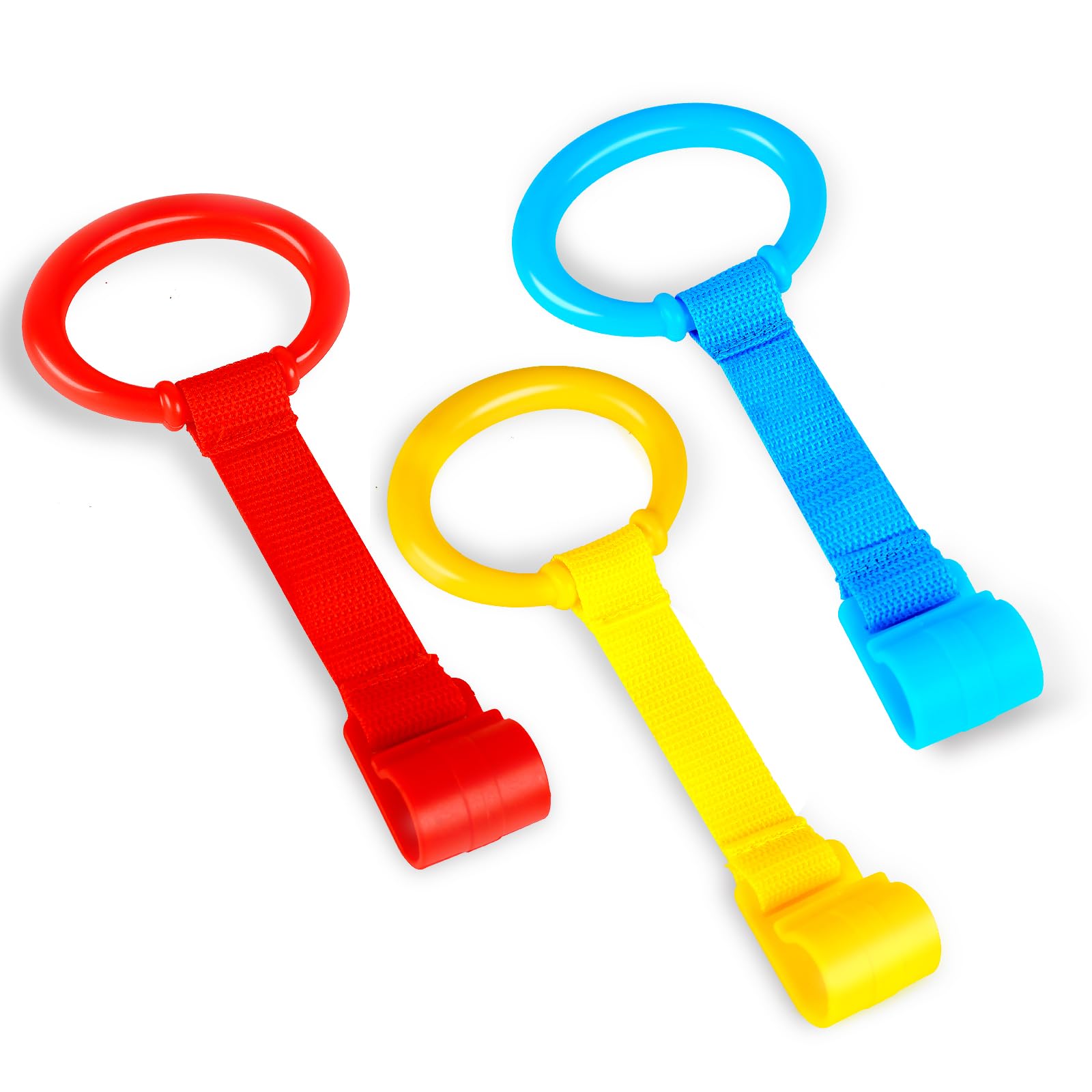 Rindion 3PCS Baby Pull Up Rings, Standing Walker Exercises Assistant Rings, Playpen Crib Hook Ring - Baby Walking Training Tool