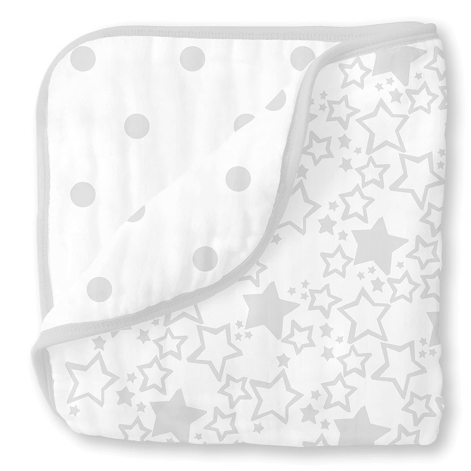 SwaddleDesigns 4-Layer Cotton Muslin Luxe Blanket, Baby and Toddler Cuddle and Dream, 46x46 inches, Sterling Starshine and Dots